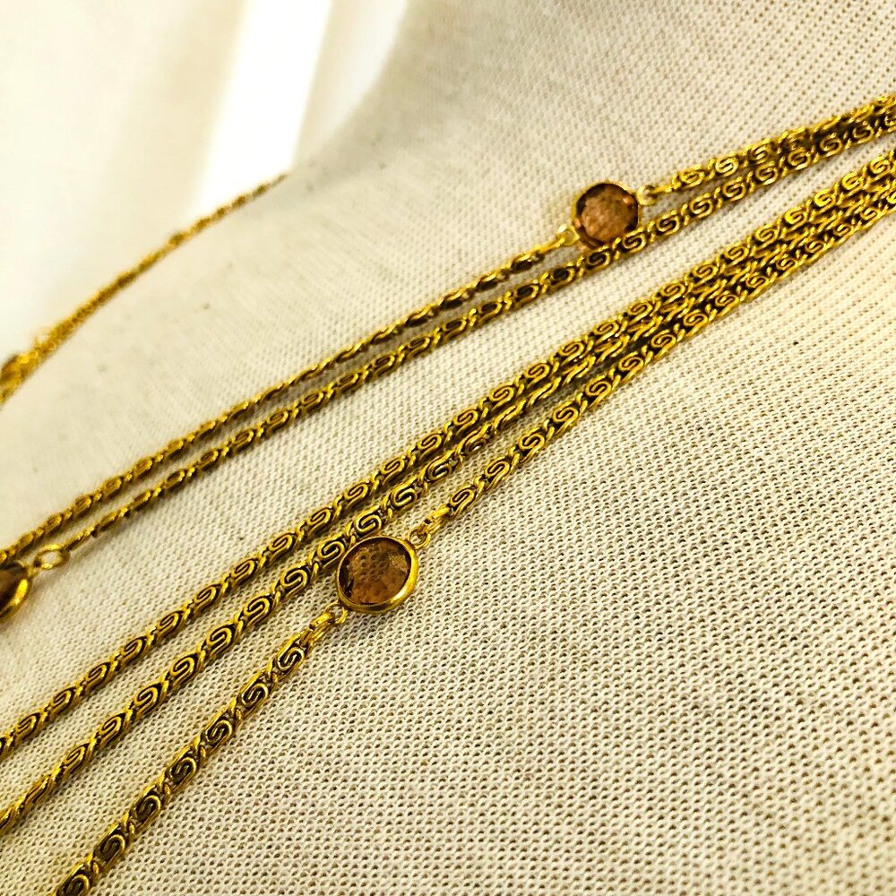 Vintage 1960s Goldette Jewelry Multi Strand Necklace with Pendants in Gold Tone - Picture 5 of 15